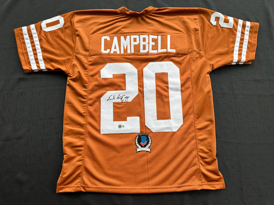 EARL CAMPBELL SIGNED ORANGE FOOTBALL JERSEY Texas Longhorns Large BAS COA