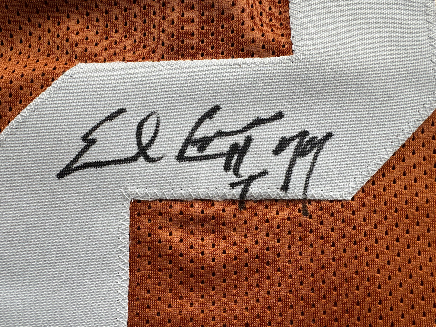 EARL CAMPBELL SIGNED ORANGE FOOTBALL JERSEY Texas Longhorns Large BAS COA