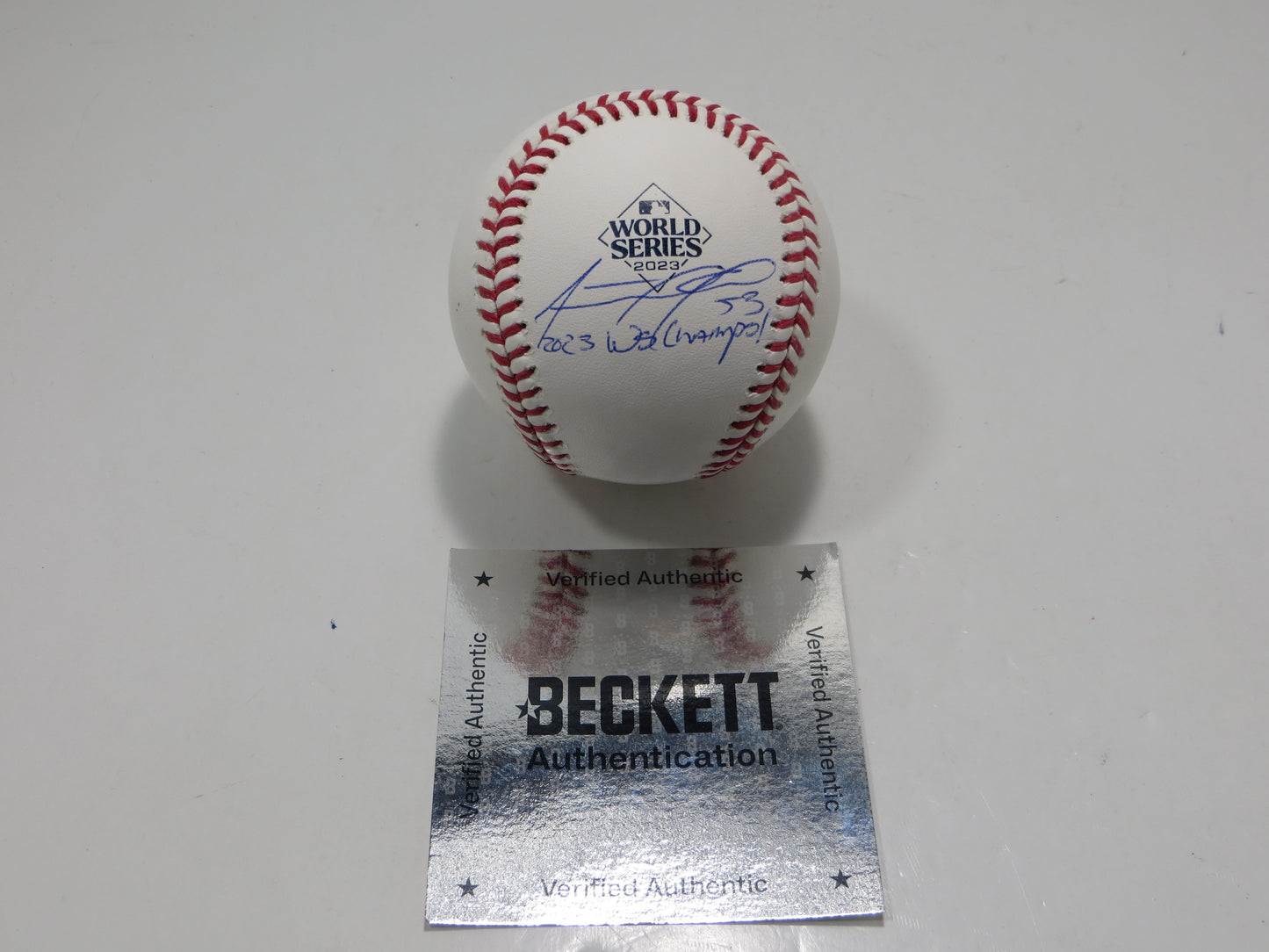 ADOLIS GARCIA TEXAS RANGERS RAWLINGS 2023 WORLD SERIES BASEBALL w/INSC BAS