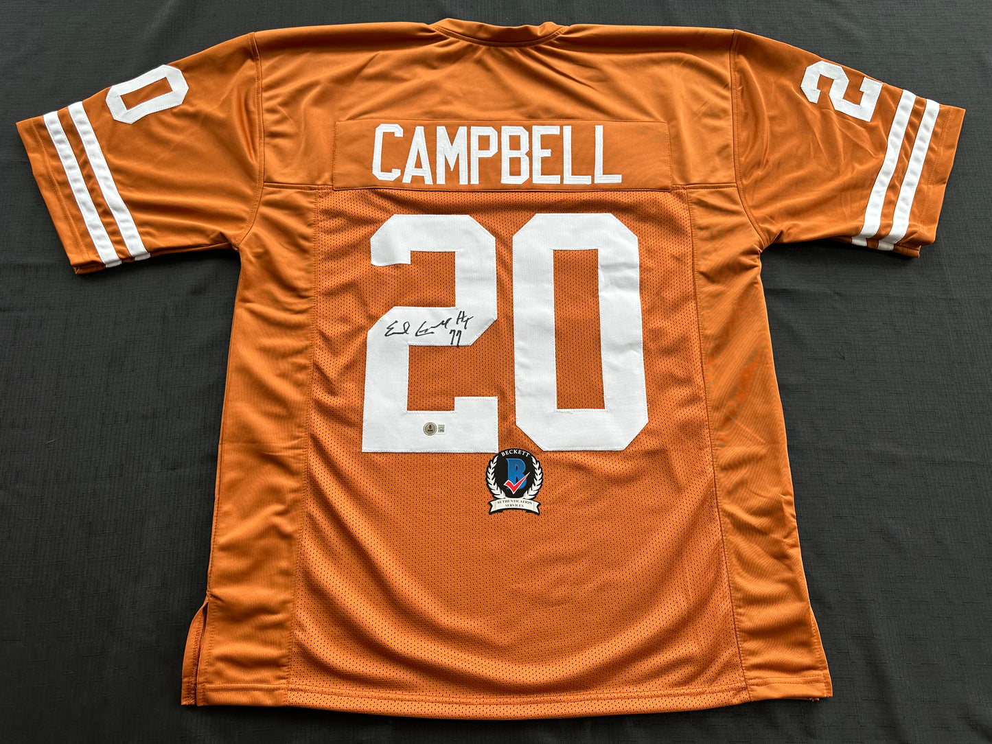 EARL CAMPBELL SIGNED ORANGE FOOTBALL JERSEY Texas Longhorns 2XL BAS COA
