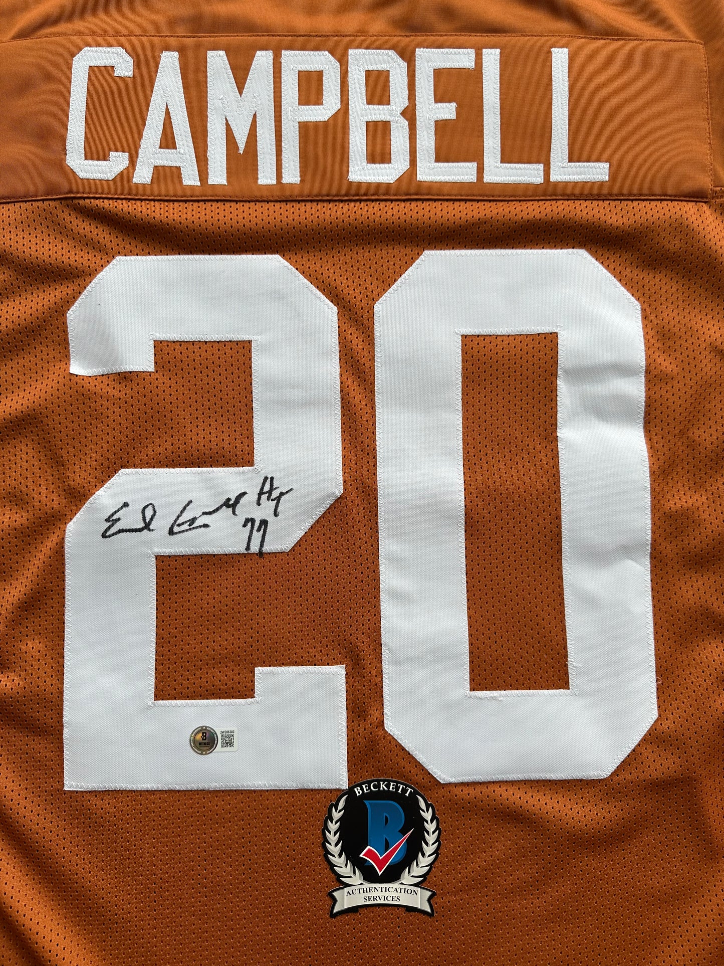 EARL CAMPBELL SIGNED ORANGE FOOTBALL JERSEY Texas Longhorns 2XL BAS COA