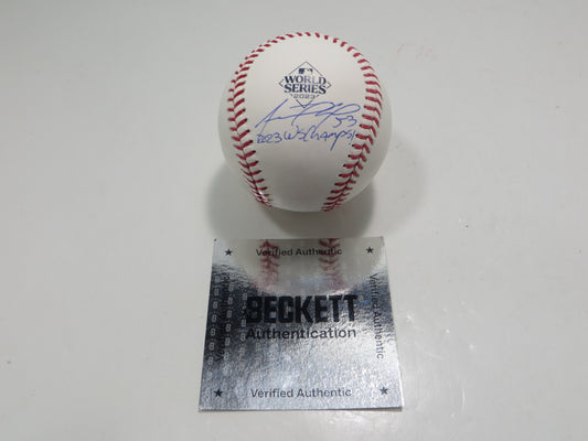 ADOLIS GARCIA TEXAS RANGERS RAWLINGS 2023 WORLD SERIES BASEBALL w/INSC BAS