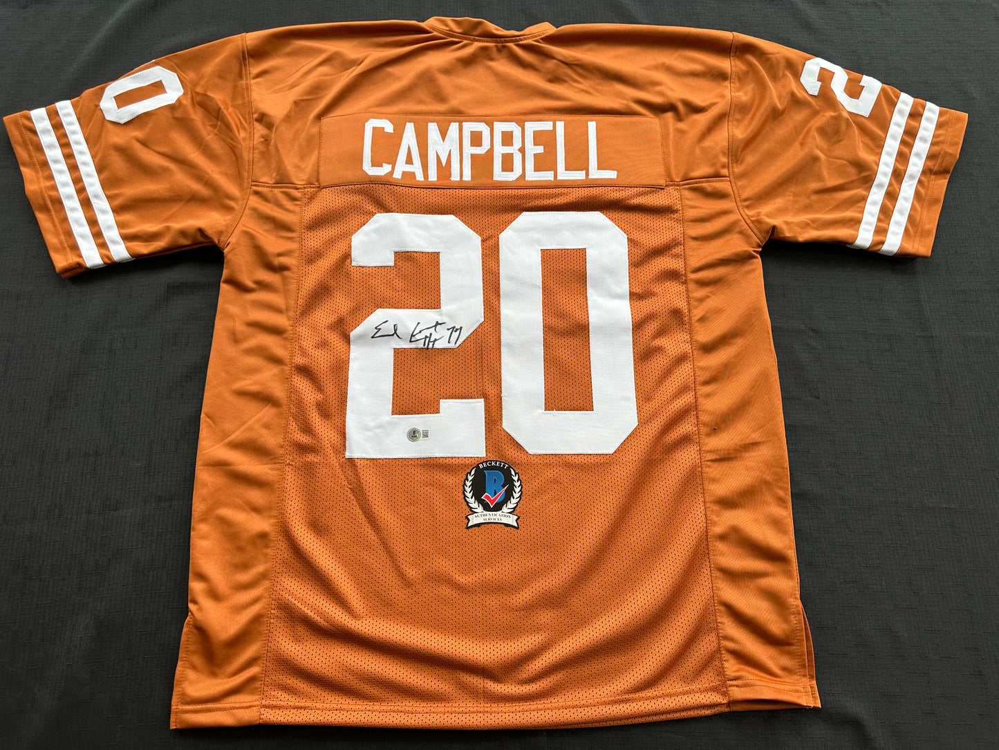 EARL CAMPBELL SIGNED ORANGE FOOTBALL JERSEY Texas Longhorns 2XL BAS COA