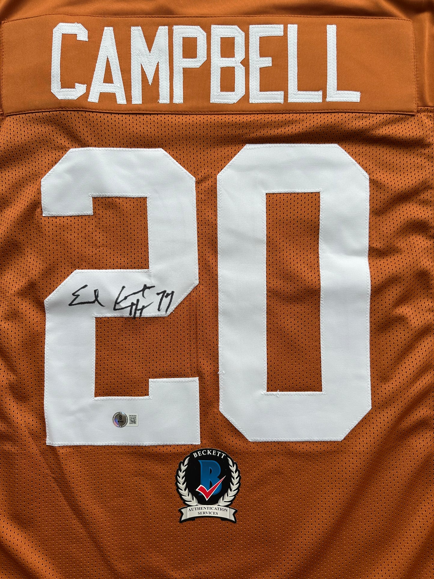EARL CAMPBELL SIGNED ORANGE FOOTBALL JERSEY Texas Longhorns 2XL BAS COA