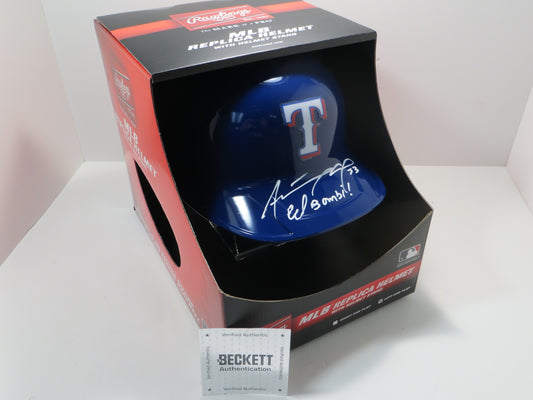 ADOLIS GARCIA SIGNED FULL SIZE TEXAS RANGERS BATTING HELMET w/el Bombi BAS