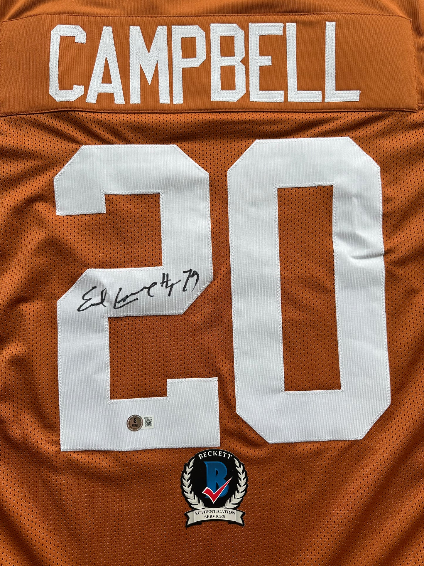 EARL CAMPBELL SIGNED ORANGE FOOTBALL JERSEY Texas Longhorns 2XL BAS COA