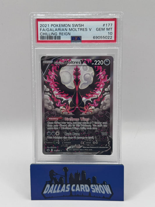 2021 Pokemon - Galarian Moltres V (Full Art) - 177/198 Chilling Reign PSA 10