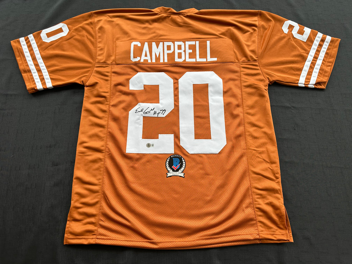 EARL CAMPBELL SIGNED ORANGE FOOTBALL JERSEY Texas Longhorns 2XL BAS COA