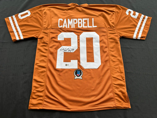 EARL CAMPBELL SIGNED ORANGE FOOTBALL JERSEY Texas Longhorns 2XL BAS COA