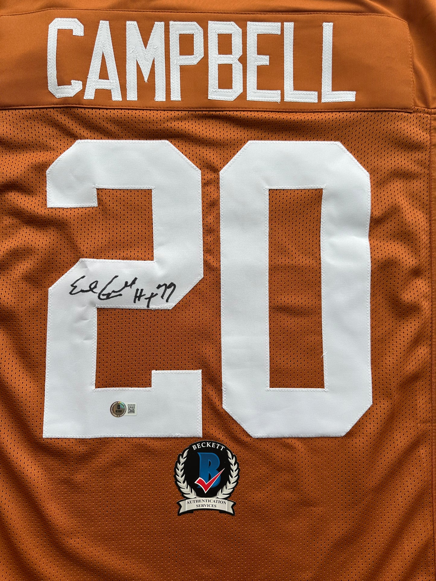 EARL CAMPBELL SIGNED ORANGE FOOTBALL JERSEY Texas Longhorns 2XL BAS COA