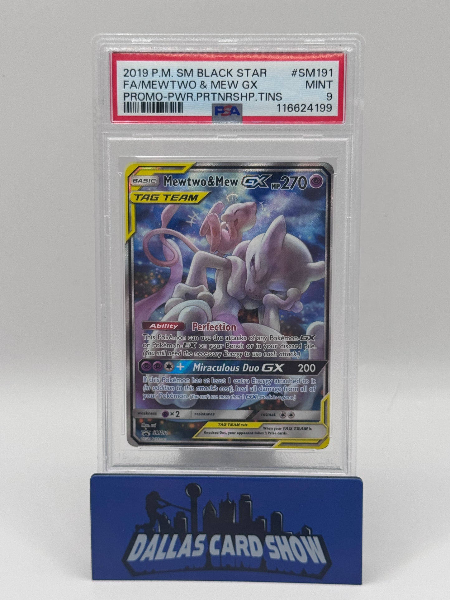 2019 Pokemon - Mewtwo & Mew GX (Promo) - SM191 Power Partnership Tins PSA 9
