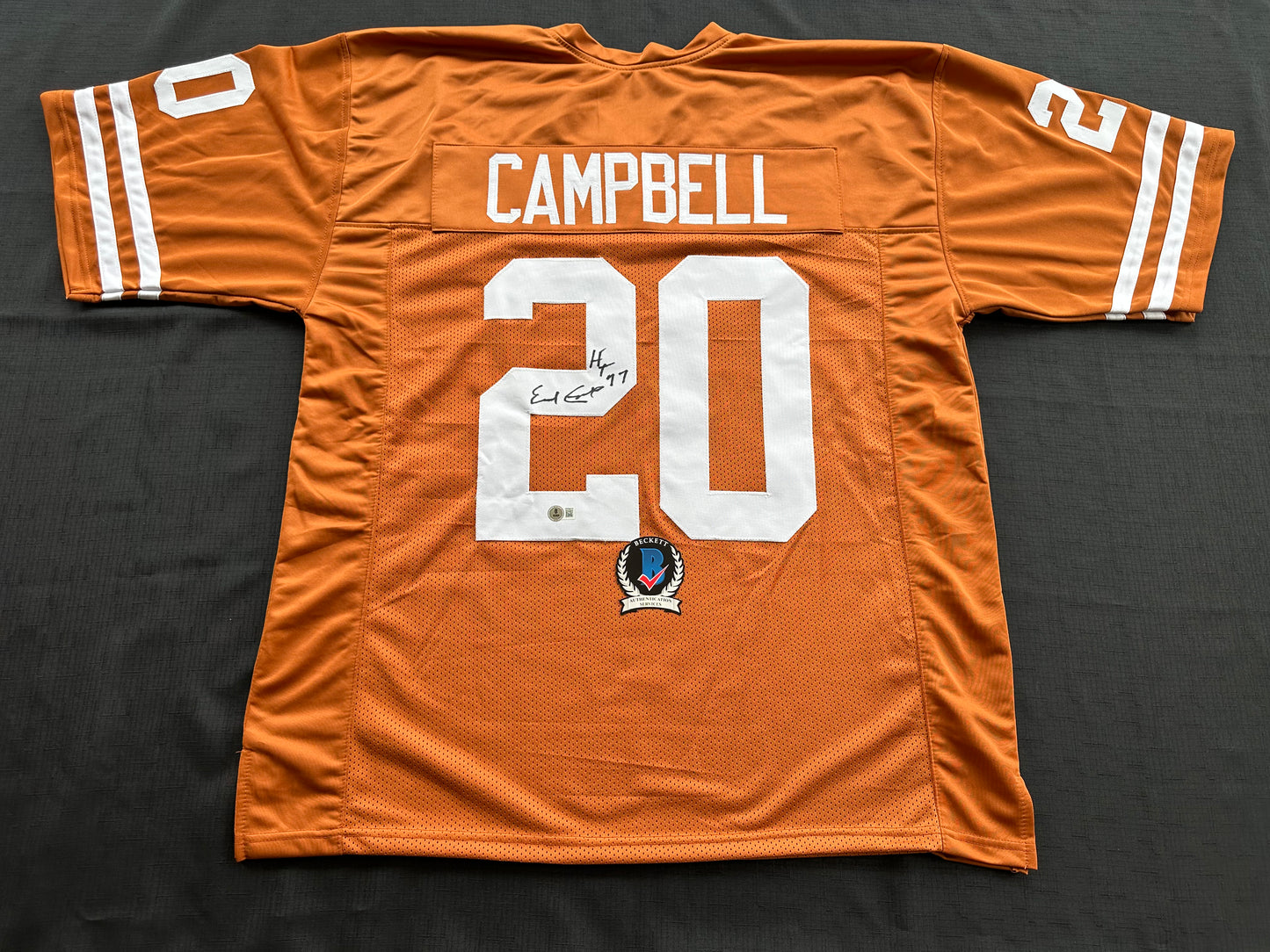 EARL CAMPBELL SIGNED ORANGE FOOTBALL JERSEY Texas Longhorns 3XL BAS COA