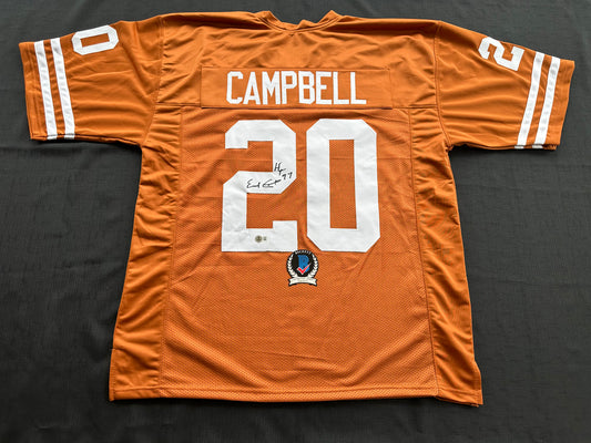 EARL CAMPBELL SIGNED ORANGE FOOTBALL JERSEY Texas Longhorns 3XL BAS COA