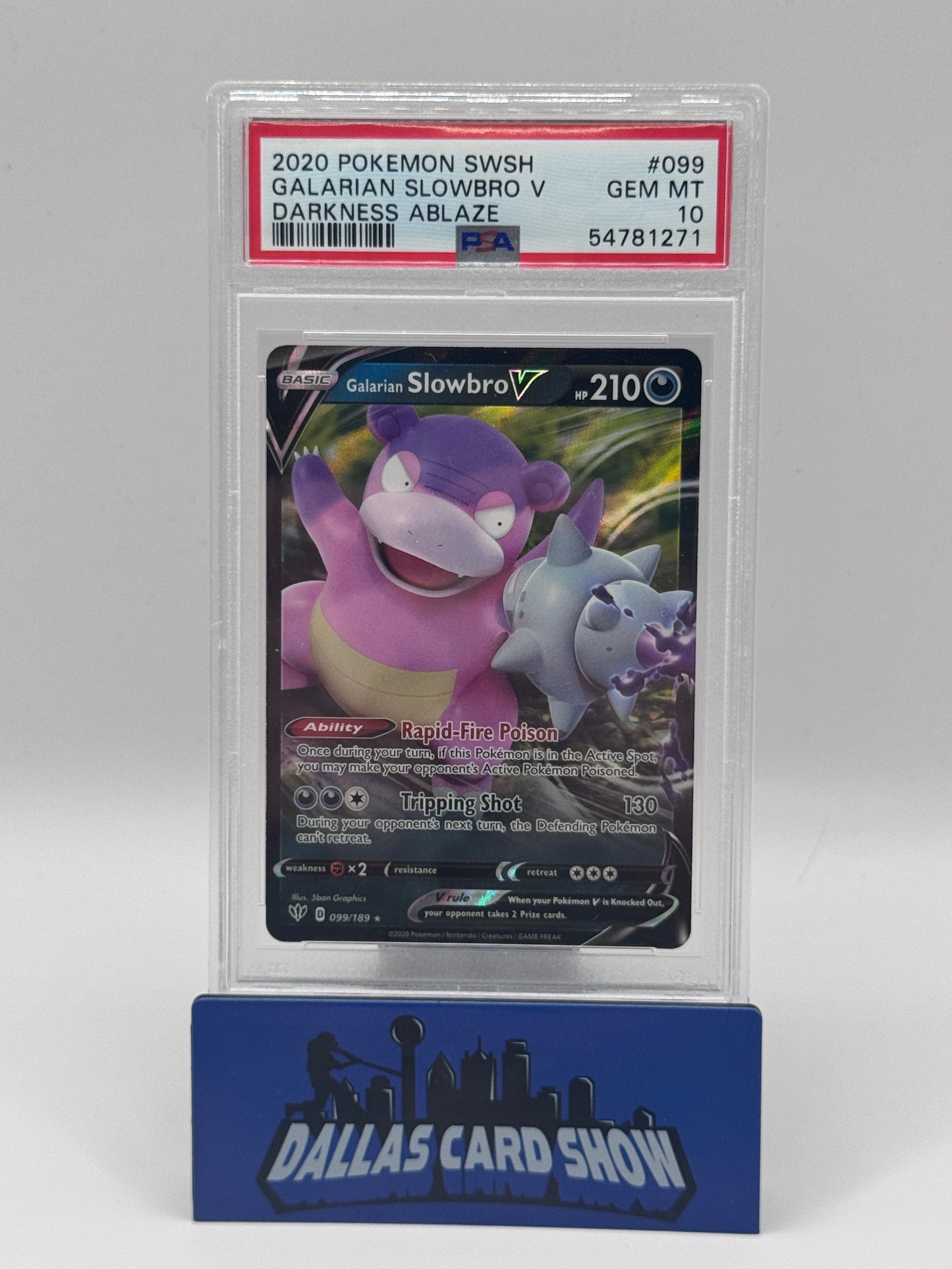 2020 Pokemon - Galarian Slowbro V - 099/189 Darkness Ablaze PSA 10