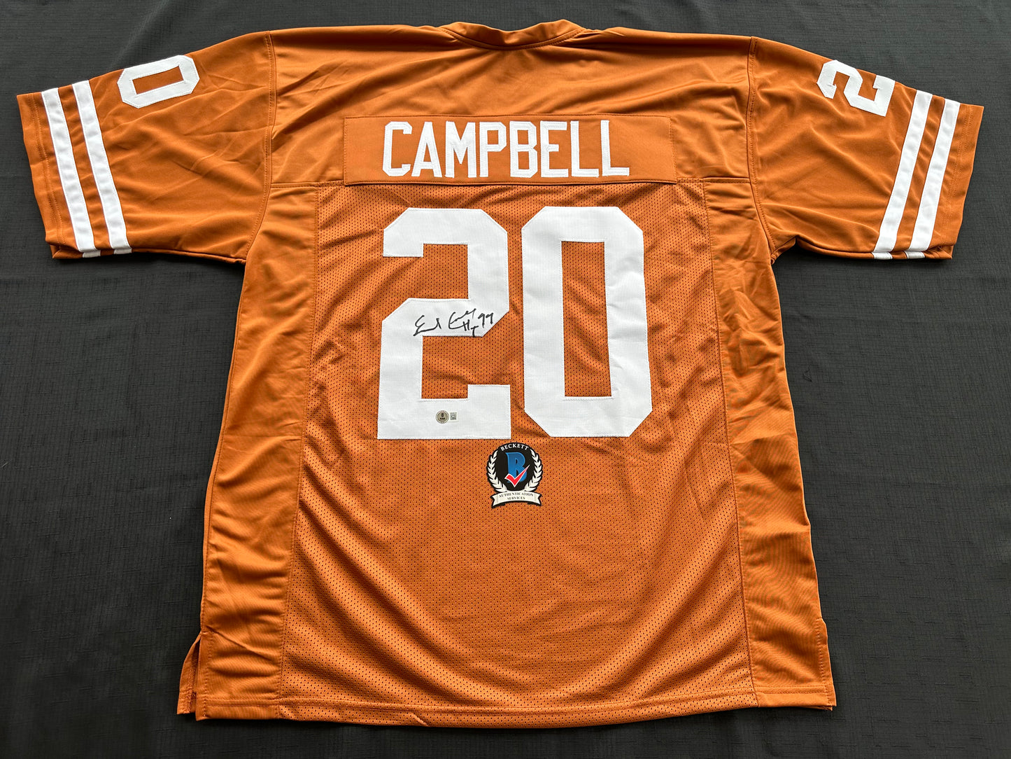 EARL CAMPBELL SIGNED ORANGE FOOTBALL JERSEY Texas Longhorns 3XL BAS COA