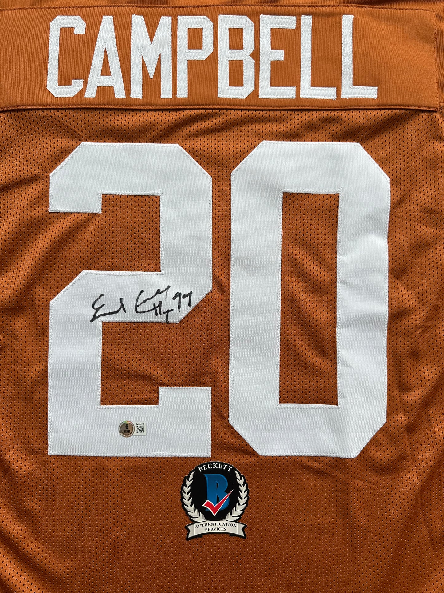 EARL CAMPBELL SIGNED ORANGE FOOTBALL JERSEY Texas Longhorns 3XL BAS COA