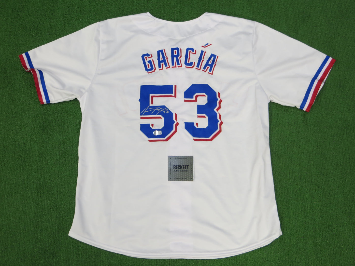 ADOLIS GARCIA TEXAS RANGERS SIGNED Home JERSEY XL BAS COA