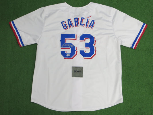 ADOLIS GARCIA TEXAS RANGERS SIGNED Home JERSEY XL BAS COA