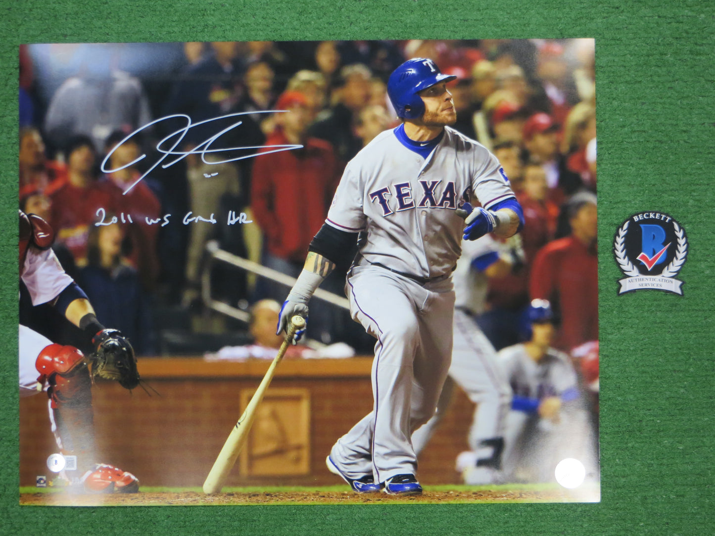 JOSH HAMILTON TEXAS RANGERS SIGNED 16x20 w/"WS Game 6 HR" BAS COA