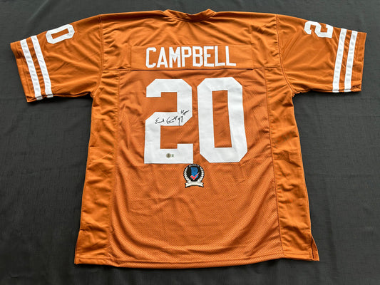 EARL CAMPBELL SIGNED ORANGE FOOTBALL JERSEY Texas Longhorns 3XL BAS COA