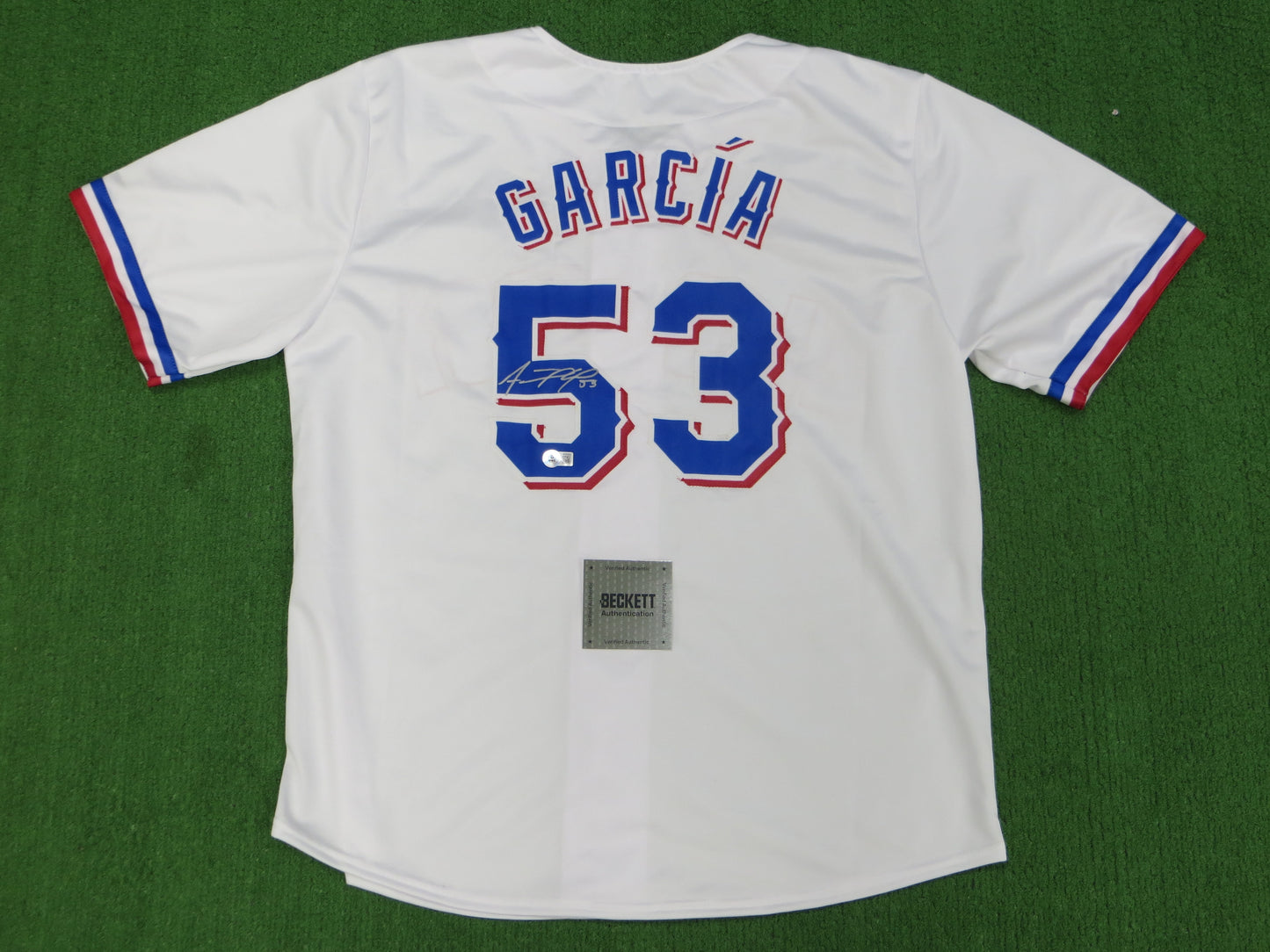 ADOLIS GARCIA TEXAS RANGERS SIGNED Home JERSEY XL BAS COA
