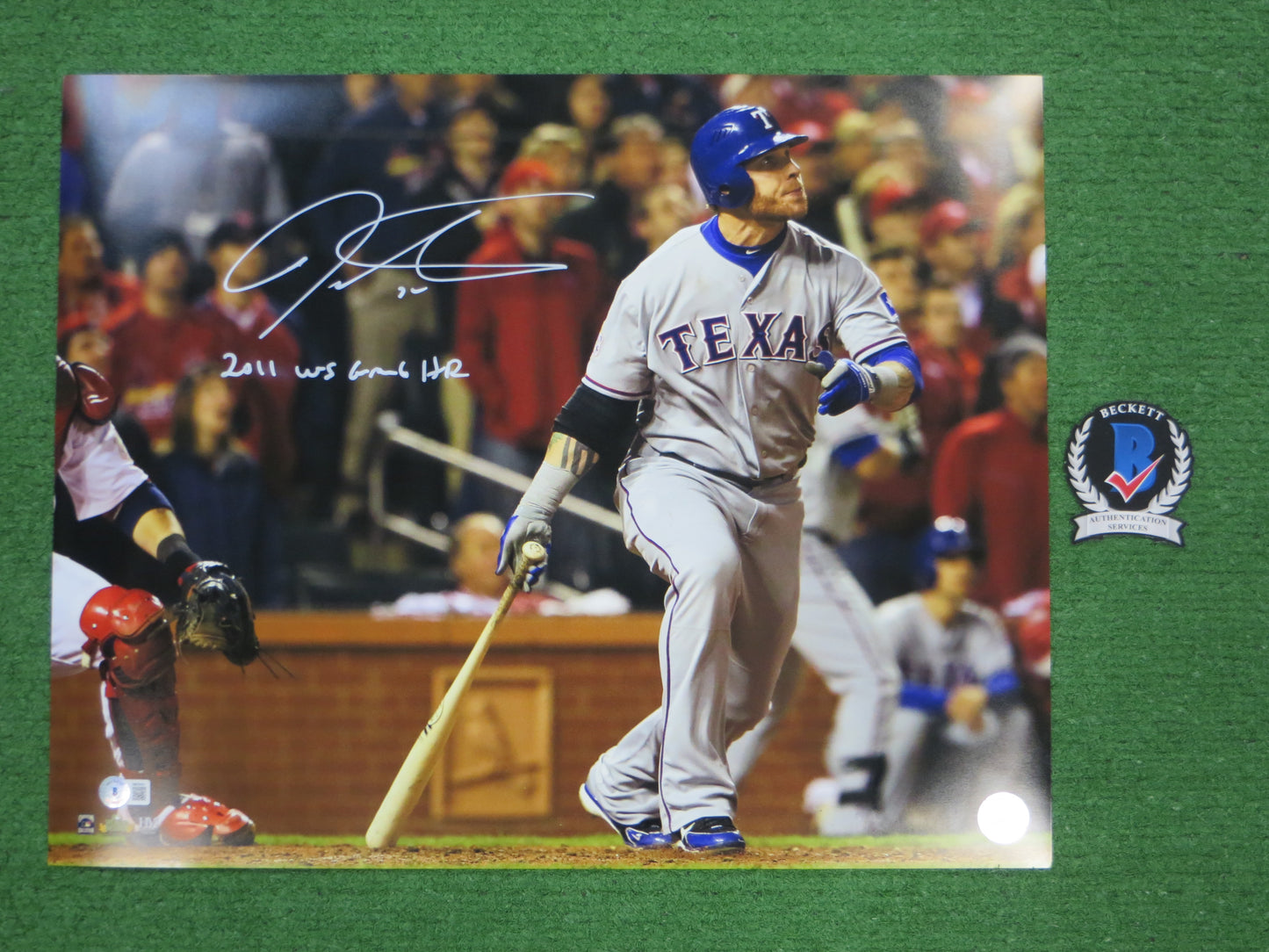 JOSH HAMILTON TEXAS RANGERS SIGNED 16x20 w/"WS Game 6 HR" BAS COA