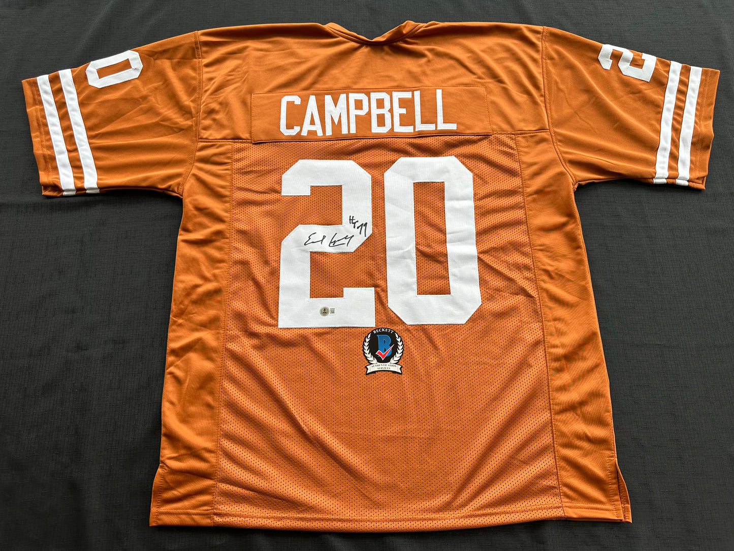 EARL CAMPBELL SIGNED ORANGE FOOTBALL JERSEY Texas Longhorns 3XL BAS COA