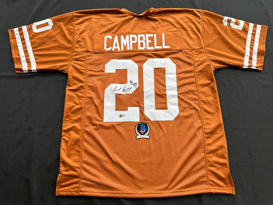 EARL CAMPBELL SIGNED ORANGE FOOTBALL JERSEY Texas Longhorns 3XL BAS COA