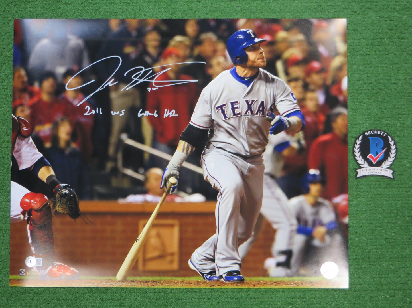 JOSH HAMILTON TEXAS RANGERS SIGNED 16x20 w/"WS Game 6 HR" BAS COA