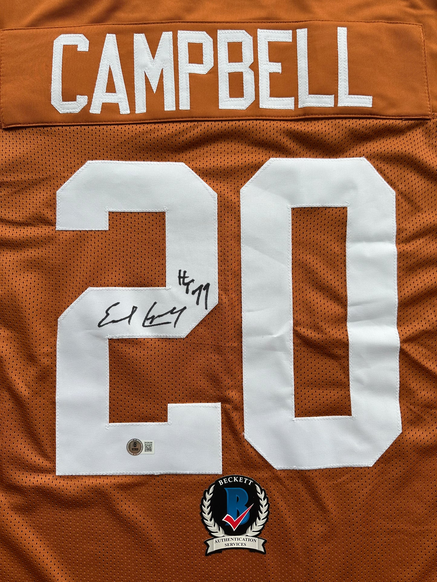 EARL CAMPBELL SIGNED ORANGE FOOTBALL JERSEY Texas Longhorns 3XL BAS COA