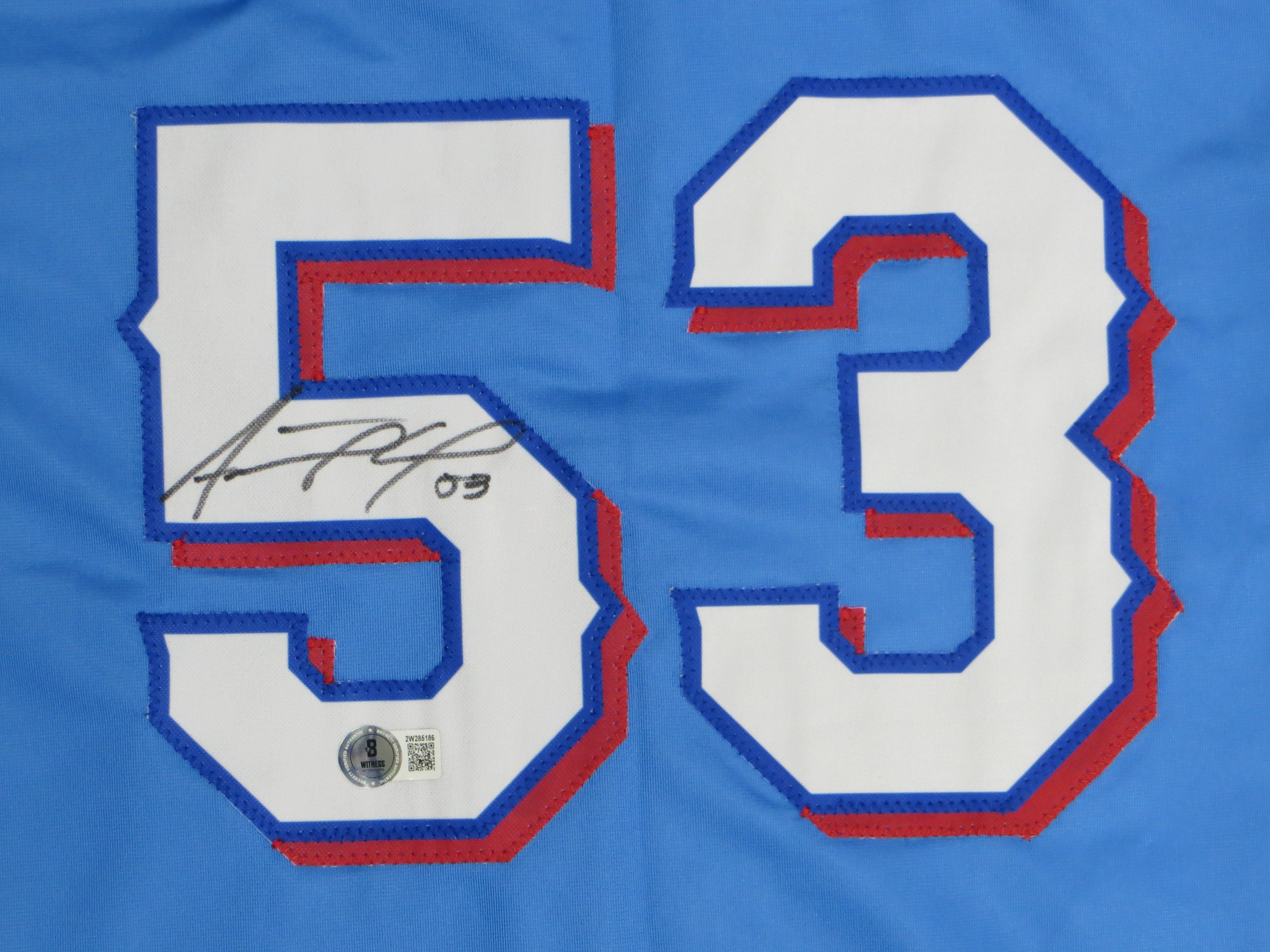 ADOLIS GARCIA TEXAS RANGERS SIGNED Light Blue JERSEY XL BAS COA