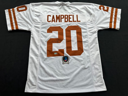 EARL CAMPBELL SIGNED WHITE FOOTBALL JERSEY TEXAS LONGHORNS BAS COA