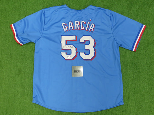 ADOLIS GARCIA TEXAS RANGERS SIGNED Light Blue JERSEY XL BAS COA