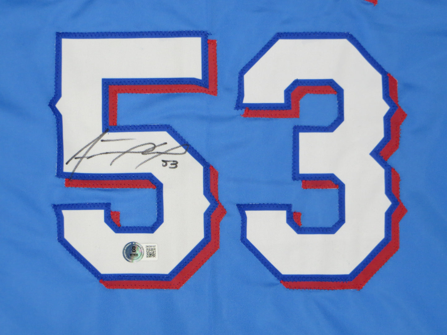 ADOLIS GARCIA TEXAS RANGERS SIGNED Light Blue JERSEY XL BAS COA