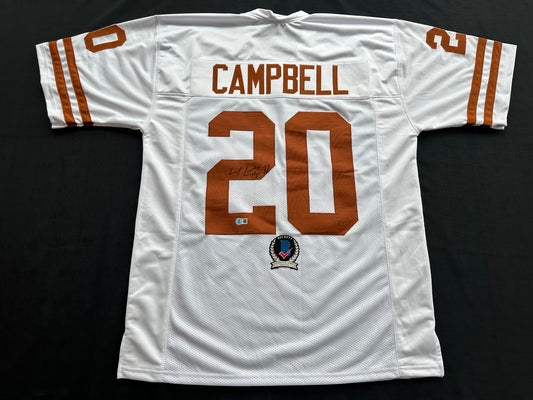 EARL CAMPBELL SIGNED WHITE FOOTBALL JERSEY TEXAS LONGHORNS BAS COA