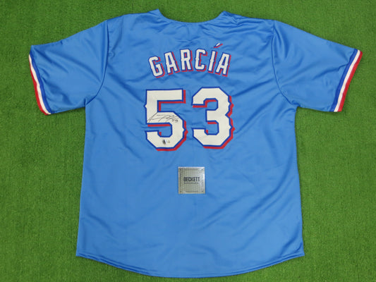 ADOLIS GARCIA TEXAS RANGERS SIGNED Light Blue JERSEY XL BAS COA
