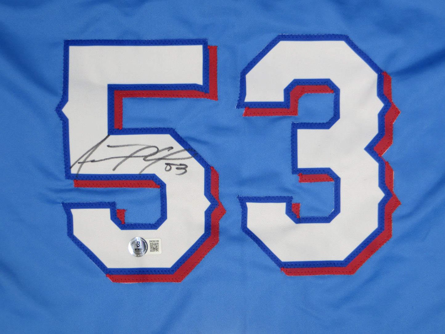 ADOLIS GARCIA TEXAS RANGERS SIGNED Light Blue JERSEY XL BAS COA