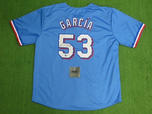 ADOLIS GARCIA TEXAS RANGERS SIGNED Light Blue JERSEY XL BAS COA