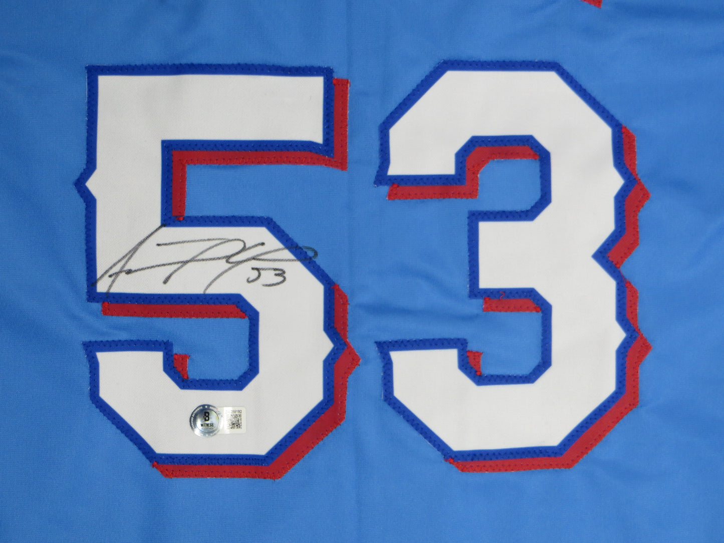 ADOLIS GARCIA TEXAS RANGERS SIGNED Light Blue JERSEY XL BAS COA