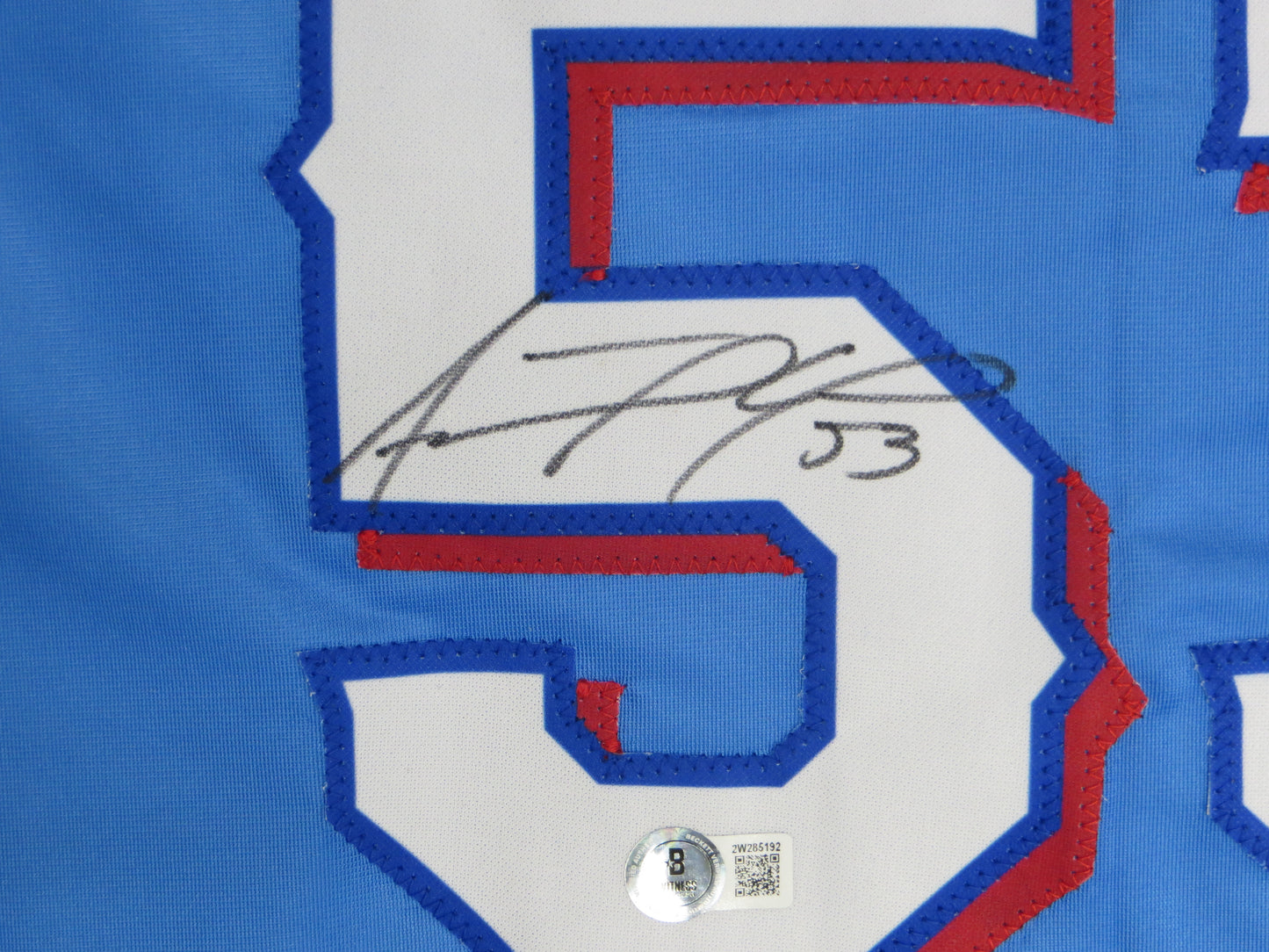 ADOLIS GARCIA TEXAS RANGERS SIGNED Light Blue JERSEY XL BAS COA