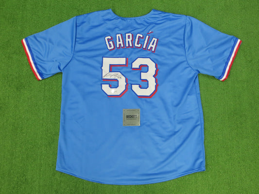 ADOLIS GARCIA TEXAS RANGERS SIGNED Light Blue JERSEY XL BAS COA