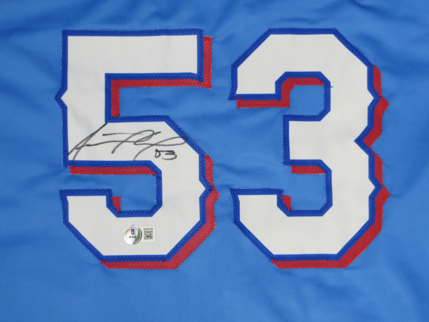 ADOLIS GARCIA TEXAS RANGERS SIGNED Light Blue JERSEY XL BAS COA