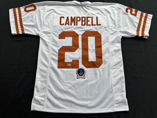 EARL CAMPBELL SIGNED WHITE FOOTBALL JERSEY TEXAS LONGHORNS BAS COA