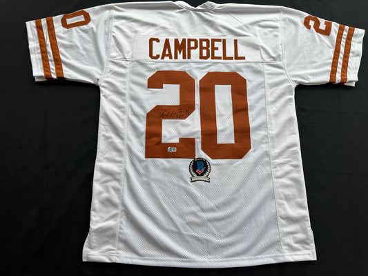 EARL CAMPBELL SIGNED WHITE FOOTBALL JERSEY TEXAS LONGHORNS BAS COA