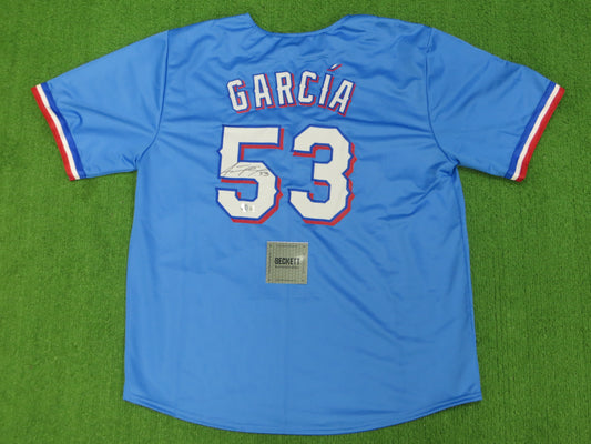 ADOLIS GARCIA TEXAS RANGERS SIGNED Light Blue JERSEY XL BAS COA