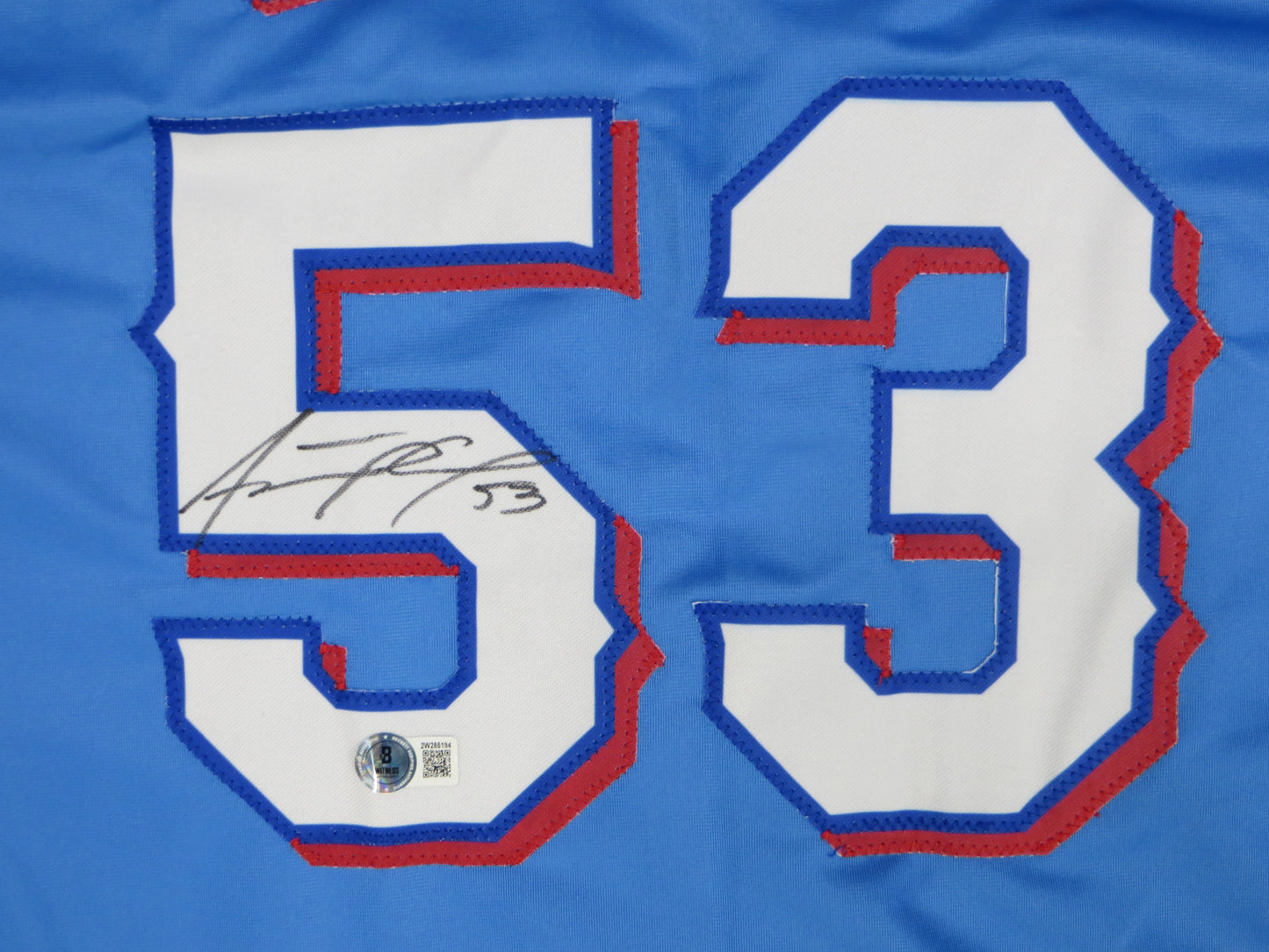ADOLIS GARCIA TEXAS RANGERS SIGNED Light Blue JERSEY XL BAS COA