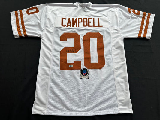 EARL CAMPBELL SIGNED WHITE FOOTBALL JERSEY TEXAS LONGHORNS BAS COA