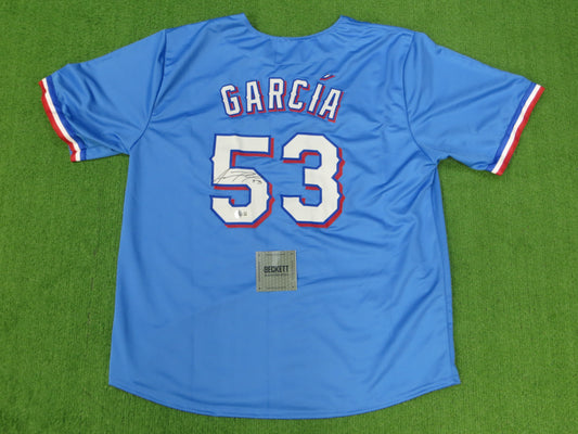 ADOLIS GARCIA TEXAS RANGERS SIGNED Light Blue JERSEY XL BAS COA