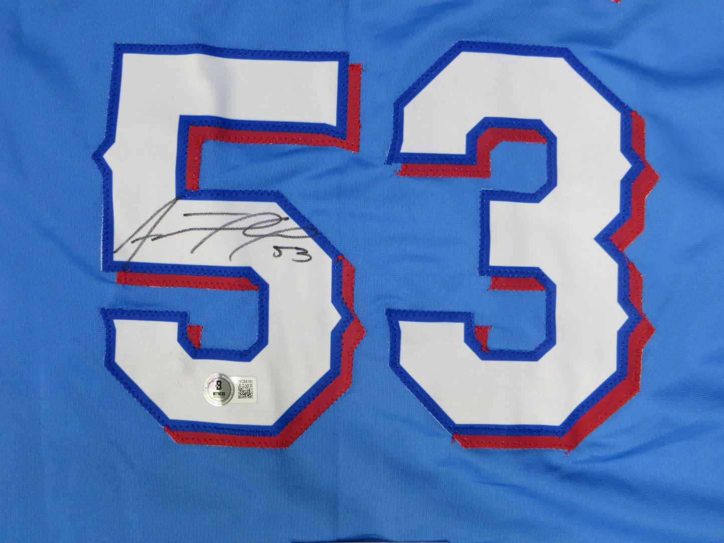 ADOLIS GARCIA TEXAS RANGERS SIGNED Light Blue JERSEY XL BAS COA
