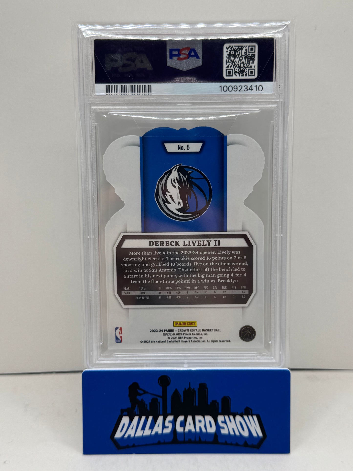 2023-24 Crown Royale #5 Crystal Black FOTL Dereck Lively PSA 9 Jersey # Match #2/4